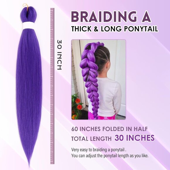 Zavide 30 Inch Purple Pre-Stretched Braiding Hair 4 Pack Extensions No Tangle - Picture 3 of 4